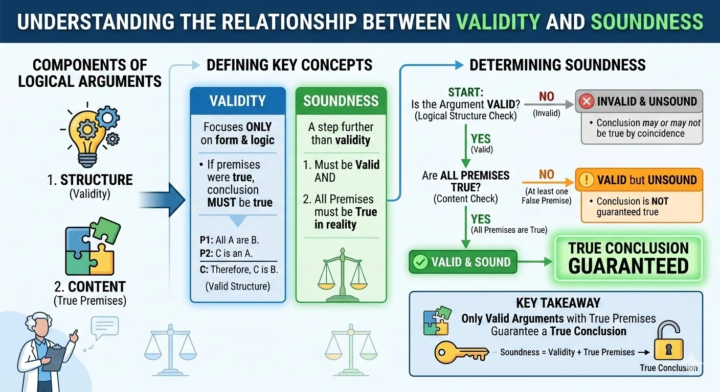 Two-by-two matrix showing the four combinations of validity and truth of premises