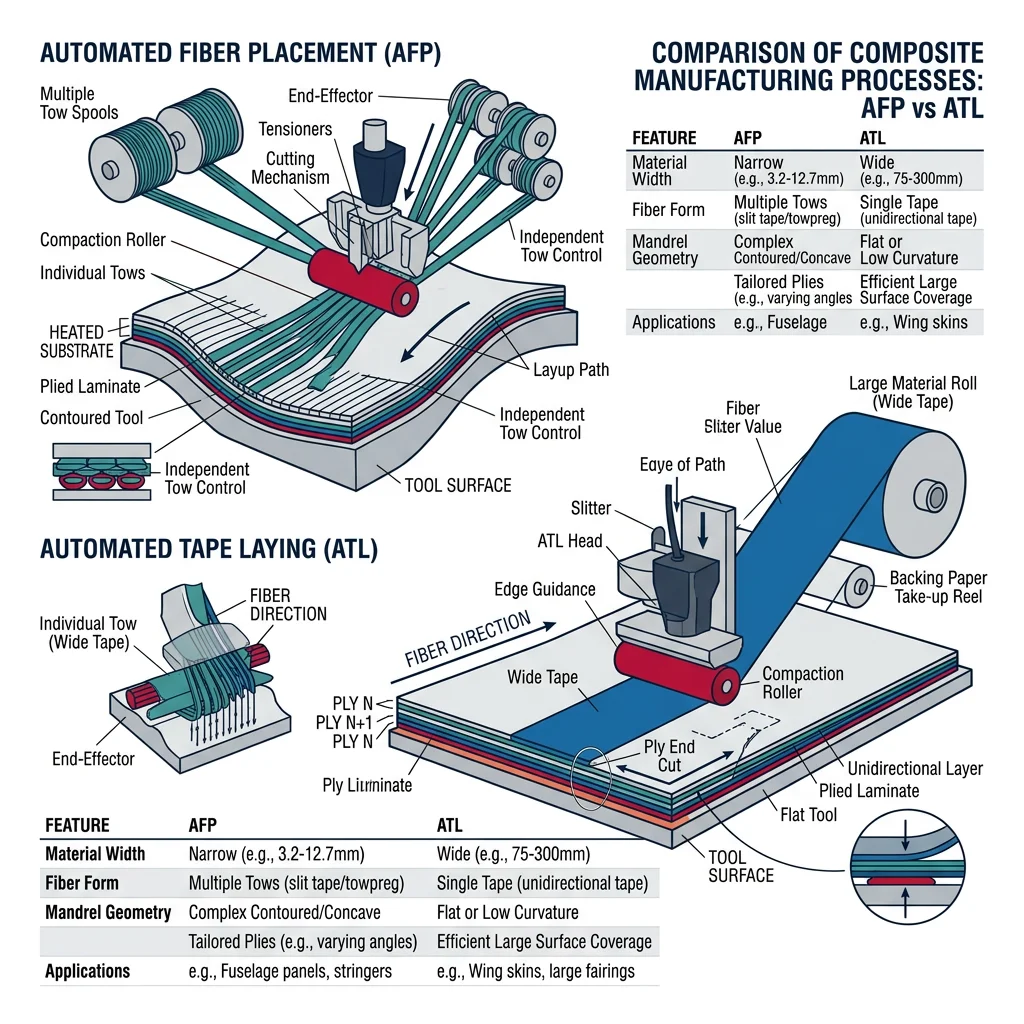 Cross-section of automated fiber placement and automated tape laying composite manufacturing processes