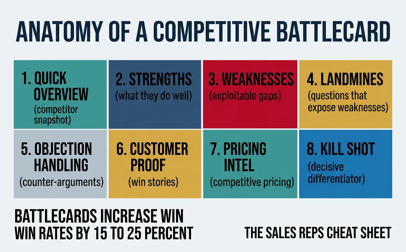 Structured layout showing the eight sections of an effective competitive battlecard