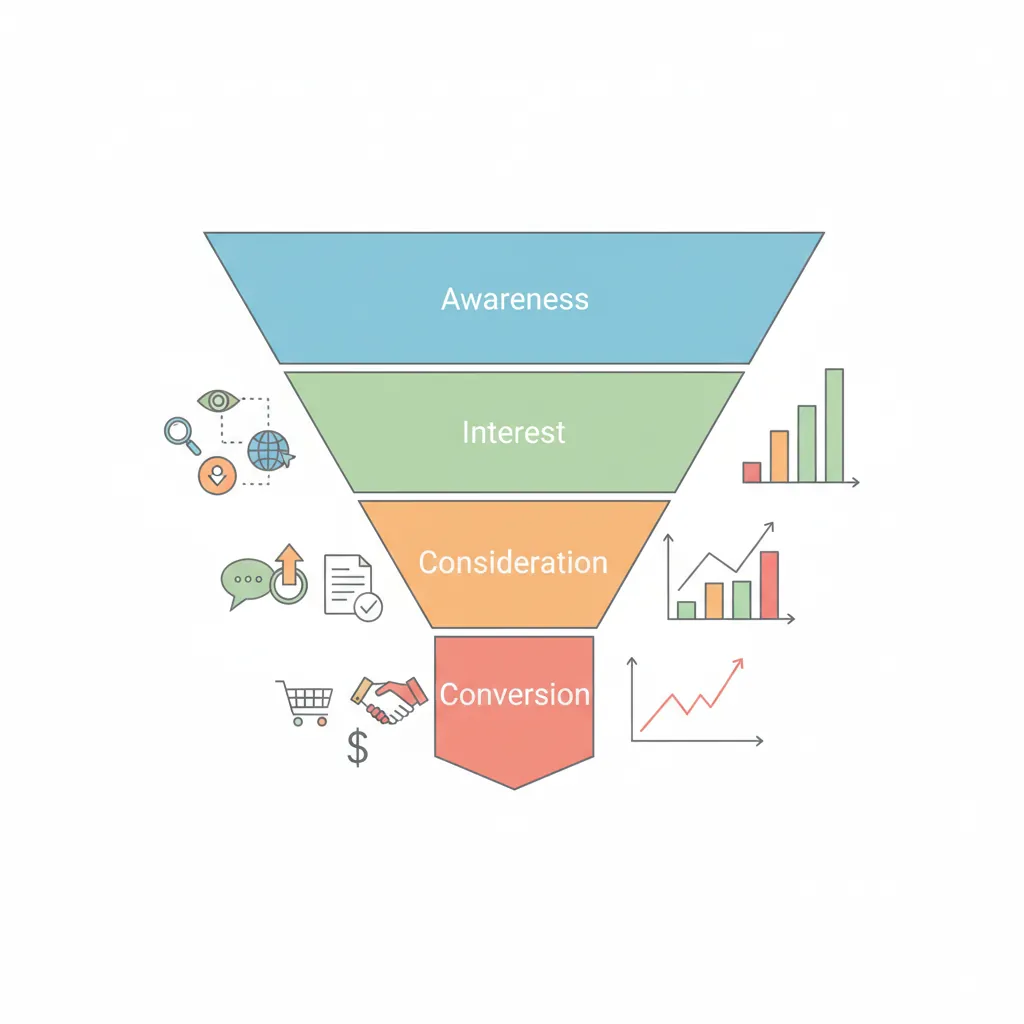 Funnel diagram showing content metrics at each stage from awareness to retention