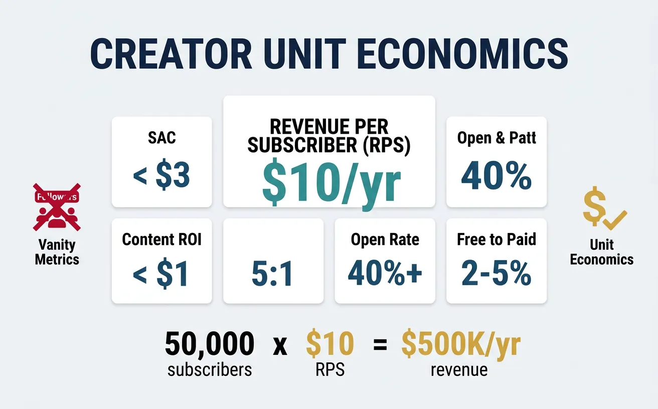 Creator unit economics — revenue per subscriber is the most important metric for a creator business