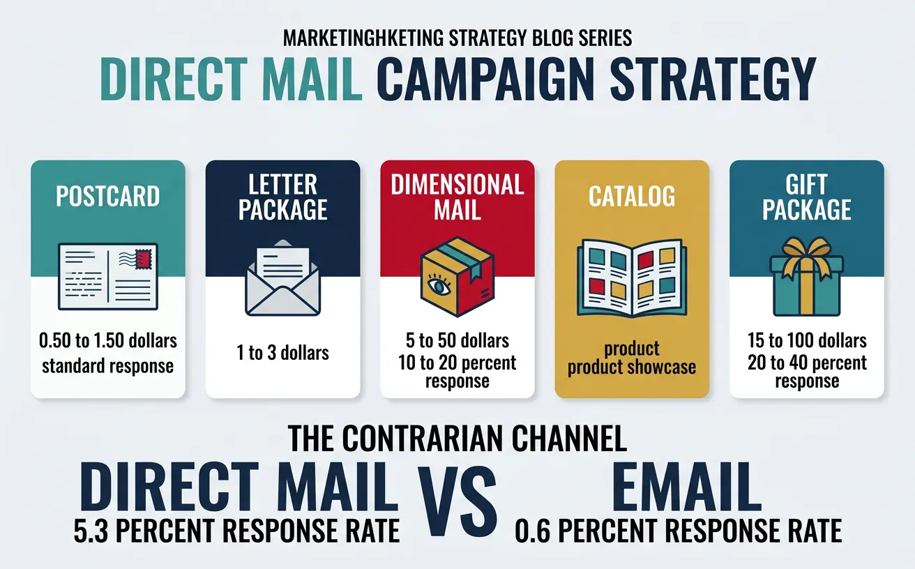 Direct mail strategy — response rates outperform email at 5.3% versus 0.6%