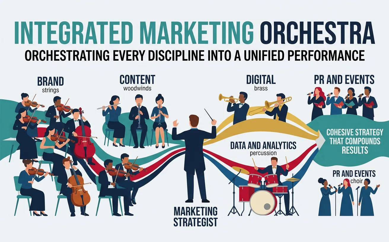 Diagram showing marketing disciplines working together like an orchestra