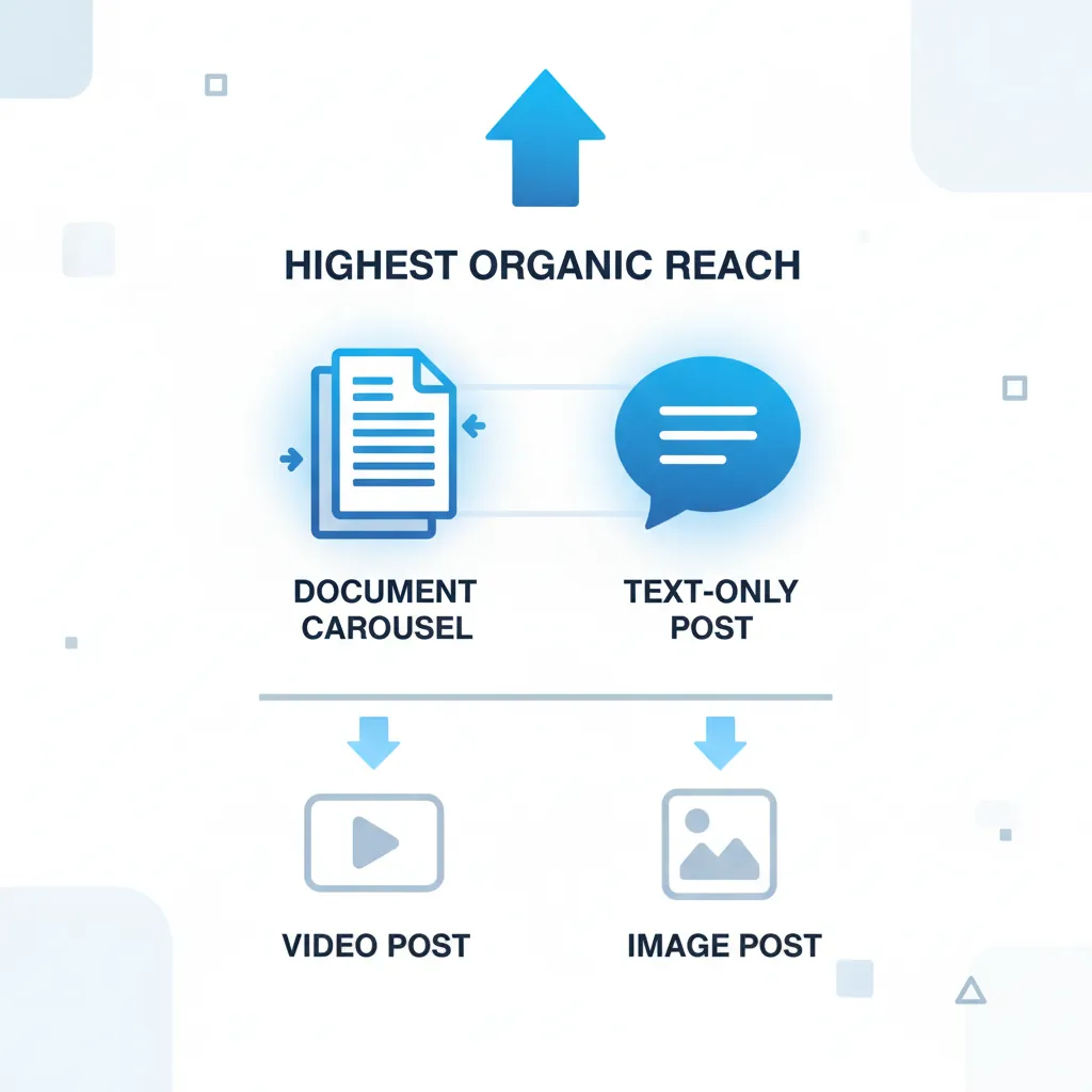 LinkedIn content engagement rates by format showing carousels and text posts outperforming
