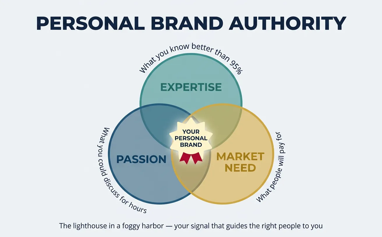 Personal brand authority building — the intersection of expertise, passion, and market need