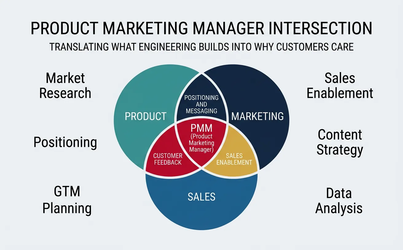 Venn diagram showing Product Marketing sitting at the intersection of product, marketing, and sales