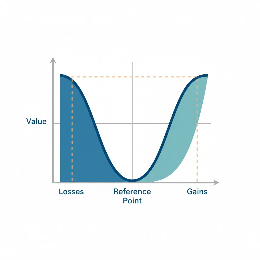 Prospect theory value function showing the asymmetric curve where losses feel twice as painful as equivalent gains