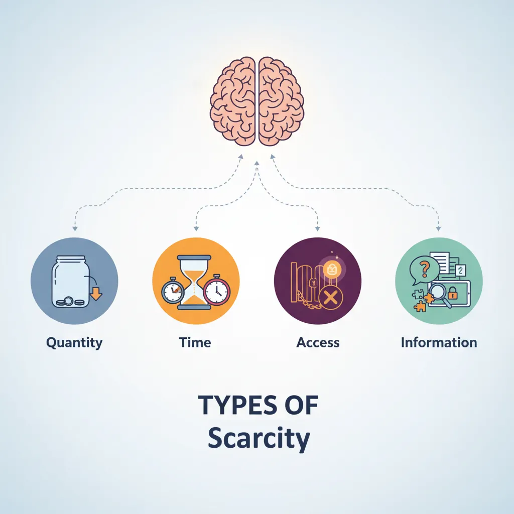 Four types of scarcity in marketing: quantity, time, access, and information scarcity with examples