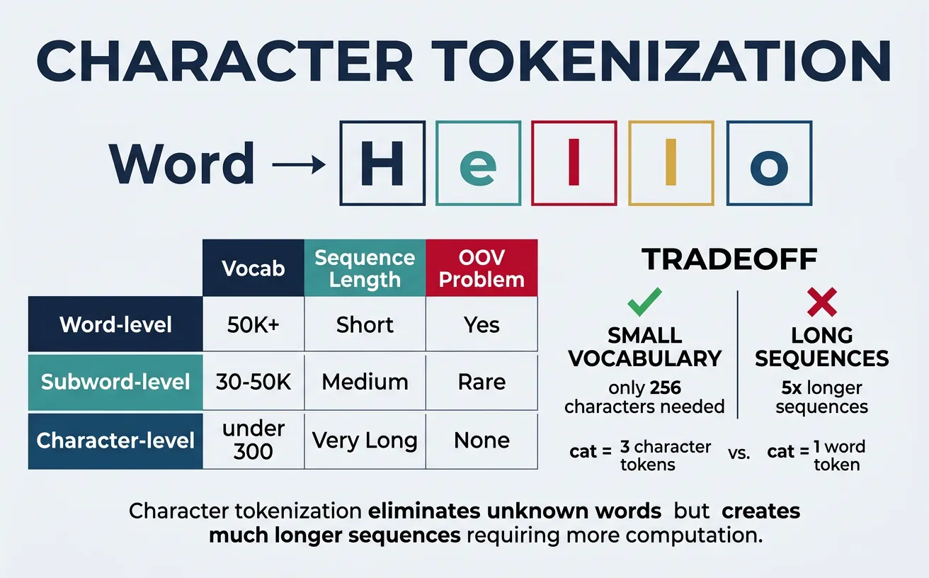 Character tokenization converting text into individual character tokens