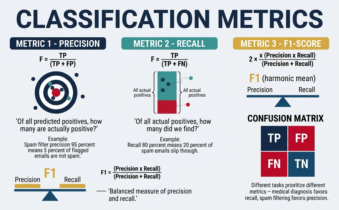 Classification metrics precision, recall, and F1-score visualized