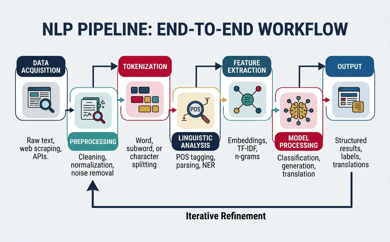 End-to-end NLP pipeline from raw text to structured output
