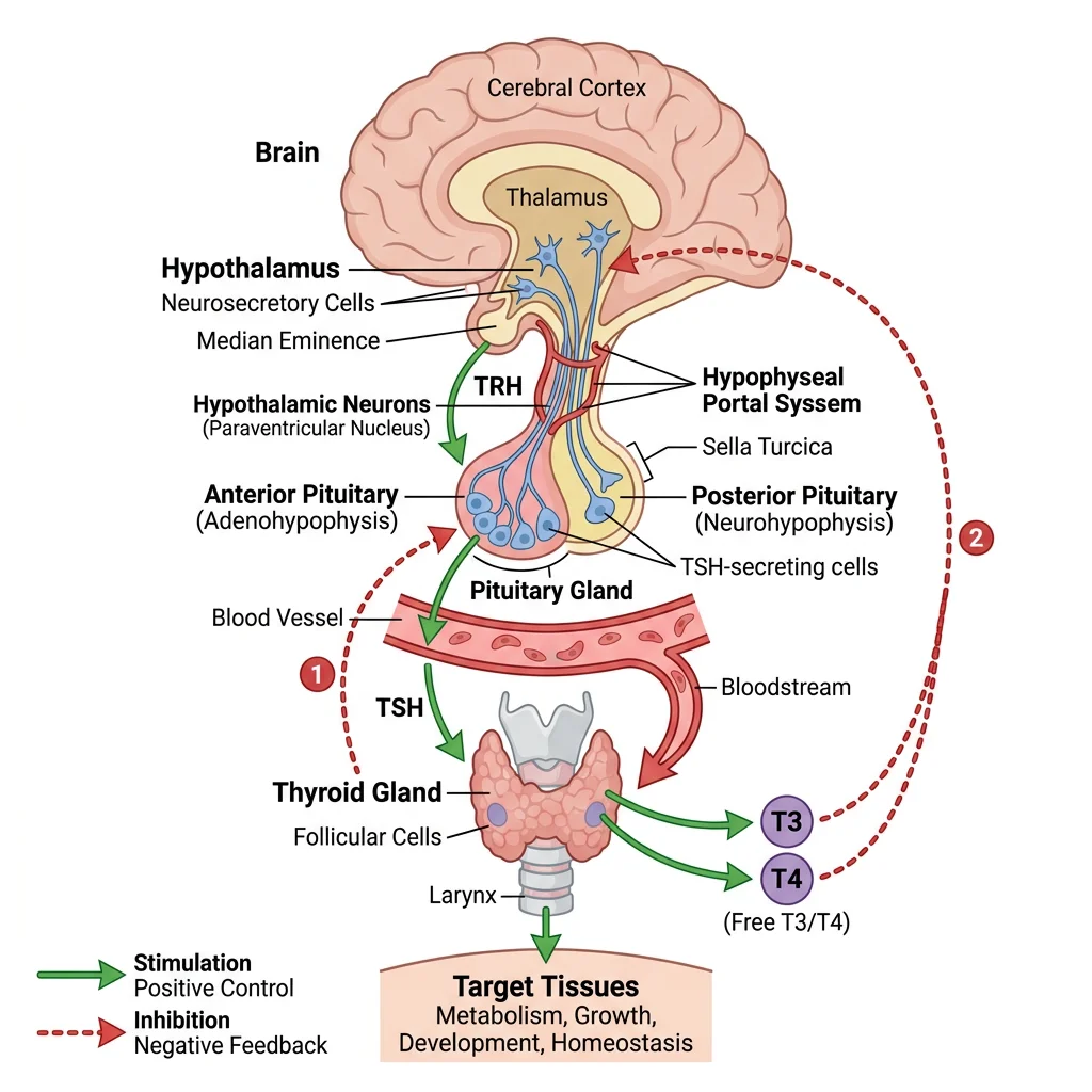 Diagram of the hypothalamic-pituitary axis with negative feedback loops