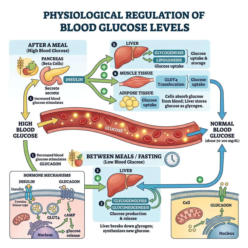 Diagram of insulin and glucagon regulating blood glucose levels