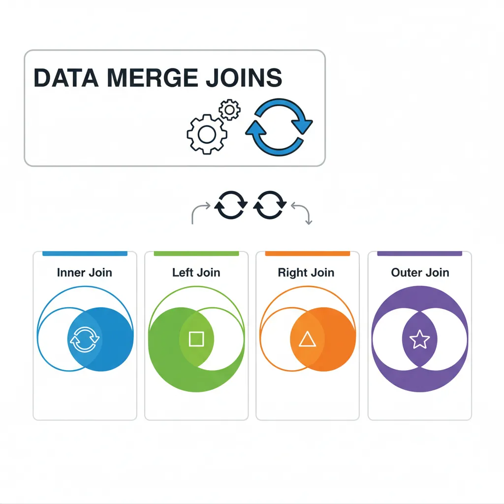 Venn diagrams illustrating inner, left, right, and outer merge join types in Pandas