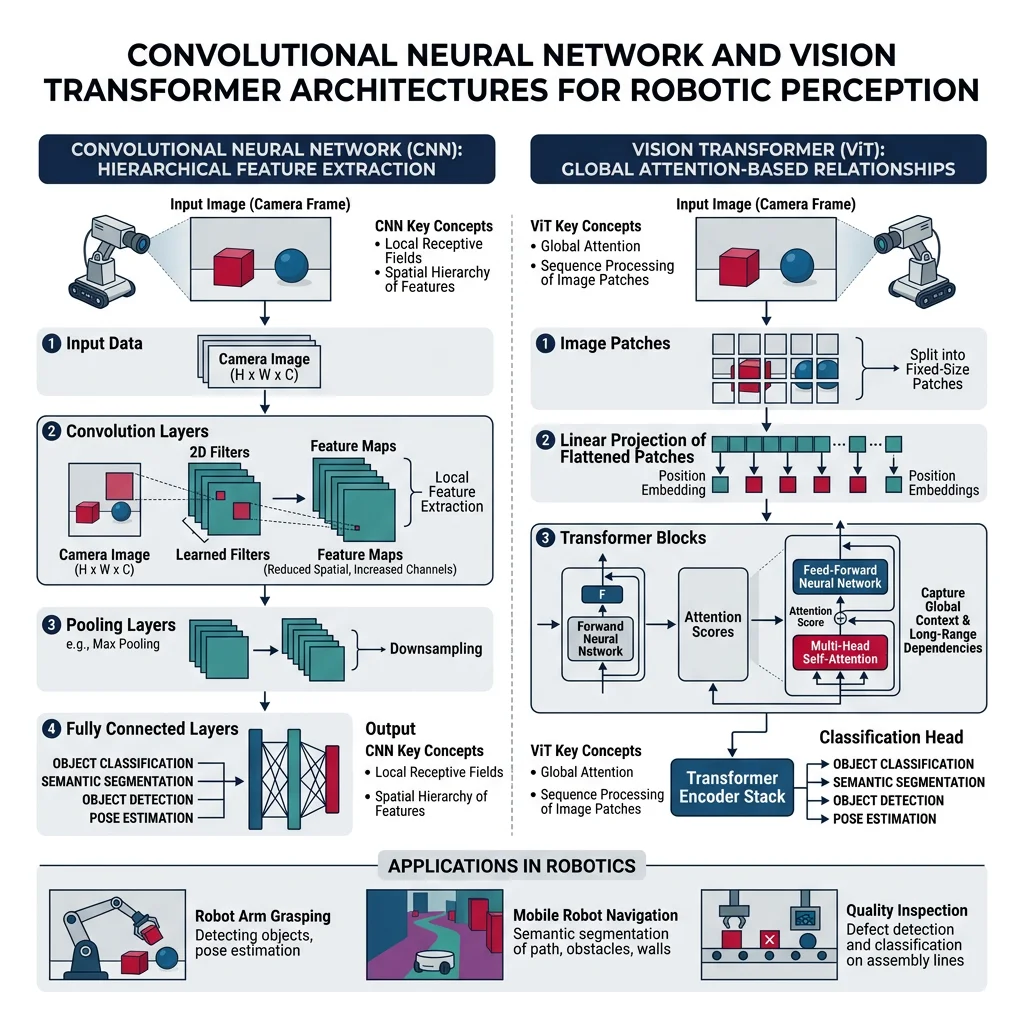 Convolutional neural network and vision transformer architectures used in robotic perception systems