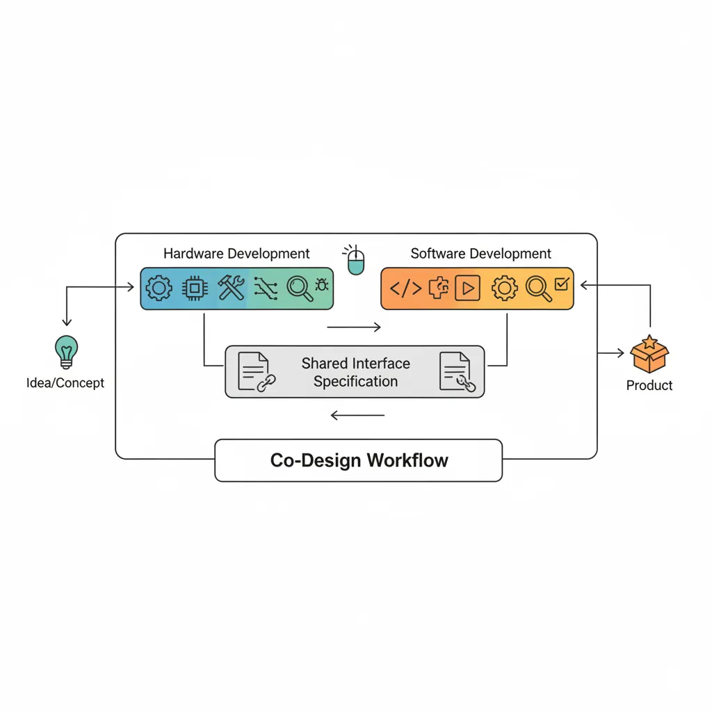 Flowchart illustrating the hardware-software co-design process with continuous feedback between teams