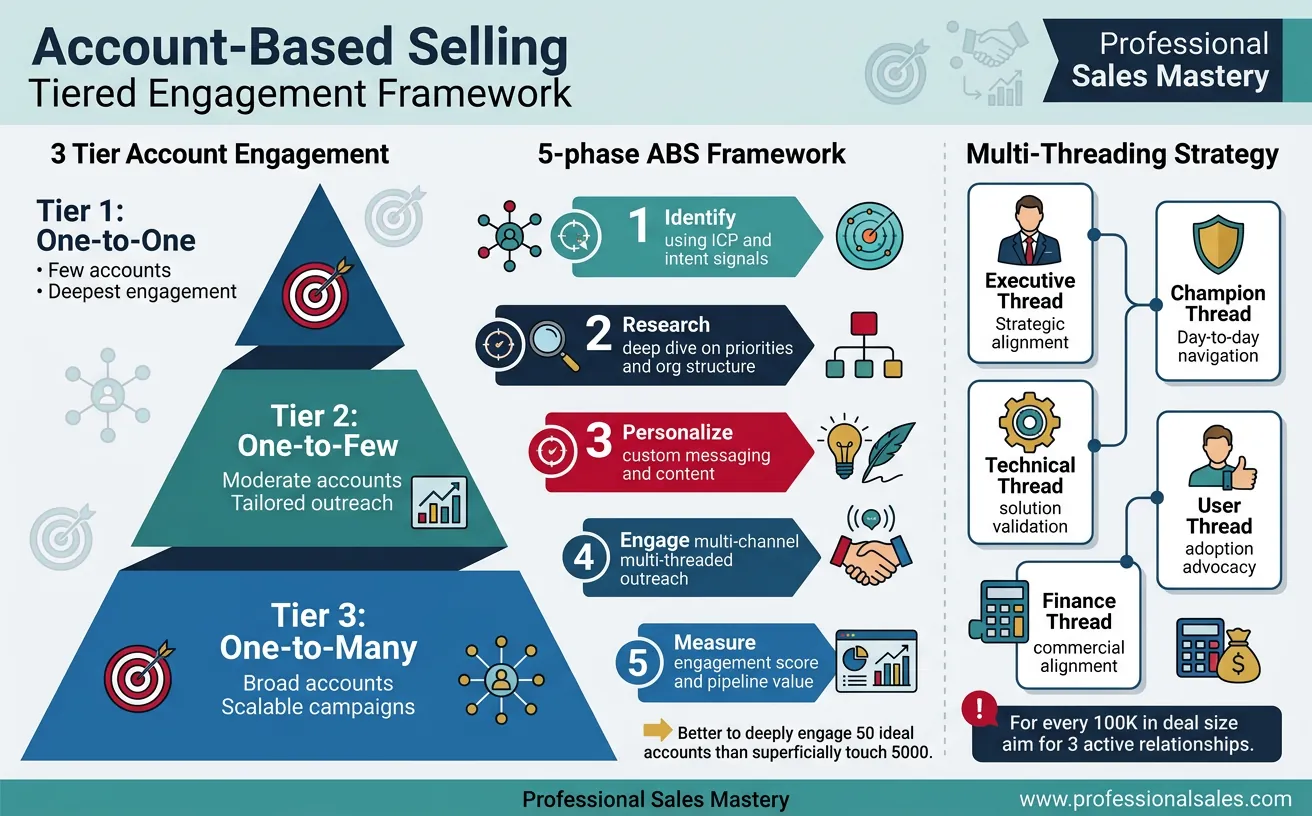 Account-based selling framework showing tiered engagement from one-to-one to one-to-many