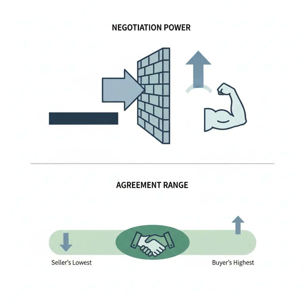 BATNA and ZOPA negotiation diagram showing zone of possible agreement between buyer and seller ranges