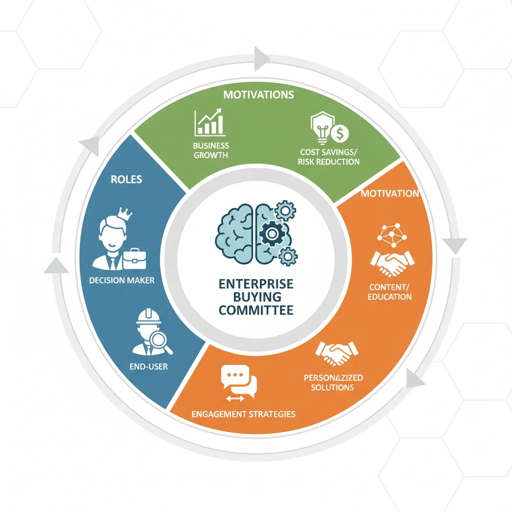 Enterprise buying committee stakeholder map showing roles and influence levels