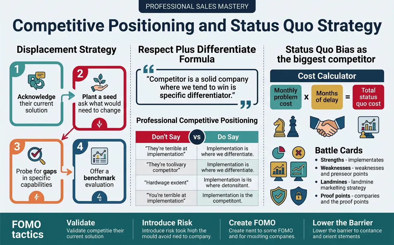 Competitive positioning strategy diagram showing how to challenge the status quo and differentiate with class