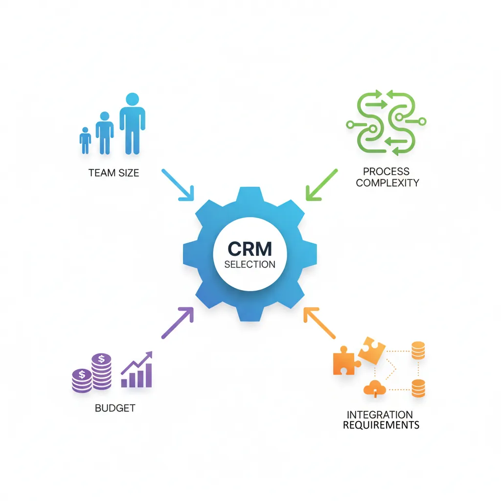 CRM platform selection decision matrix comparing features, pricing, and team fit