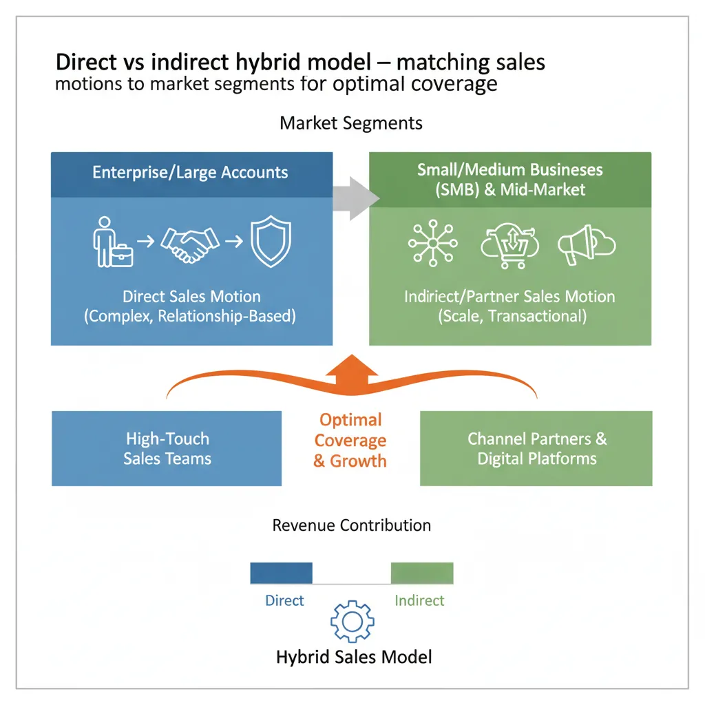 Direct vs indirect hybrid sales model showing segment-based channel strategy