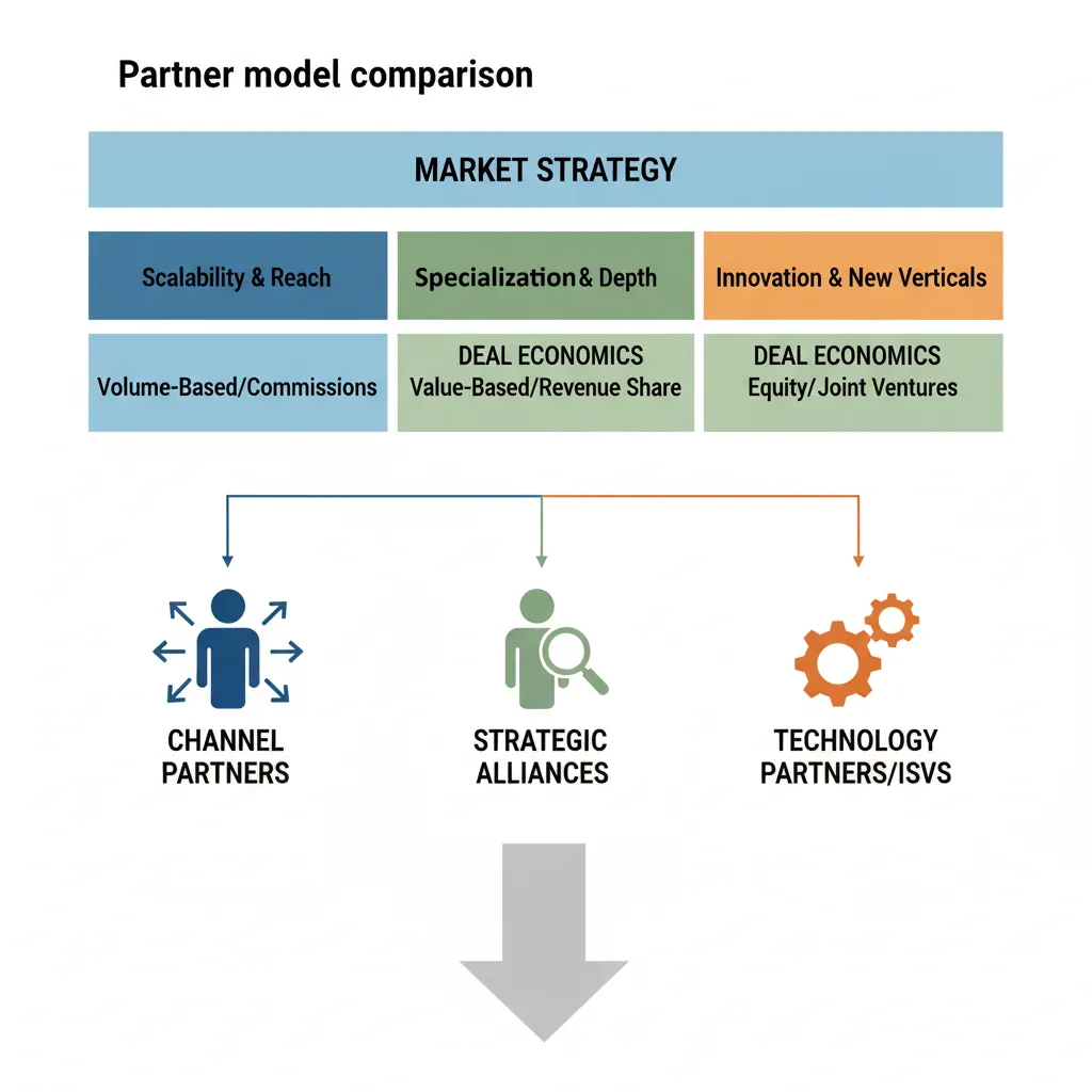 Partner model comparison showing distributor, VAR, SI, and affiliate economics