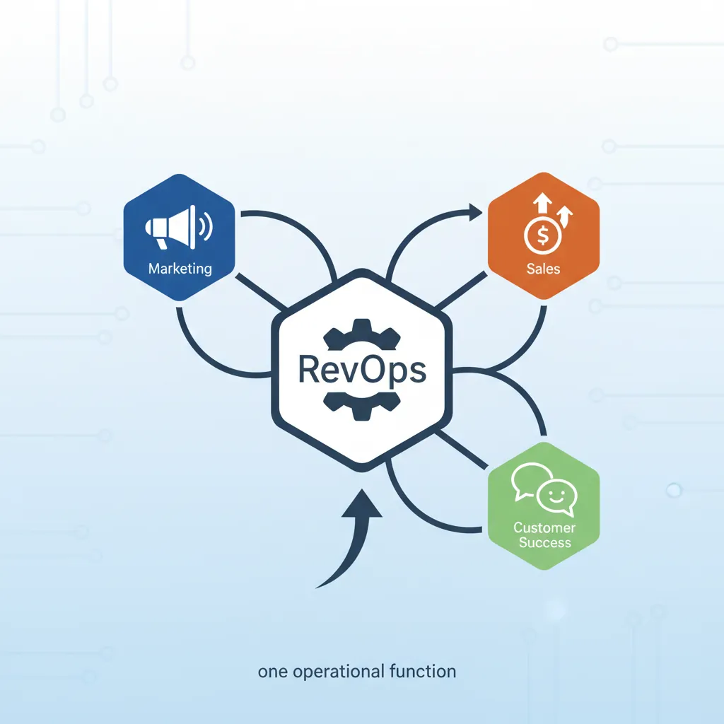 Revenue operations diagram showing unified sales, marketing, and customer success functions