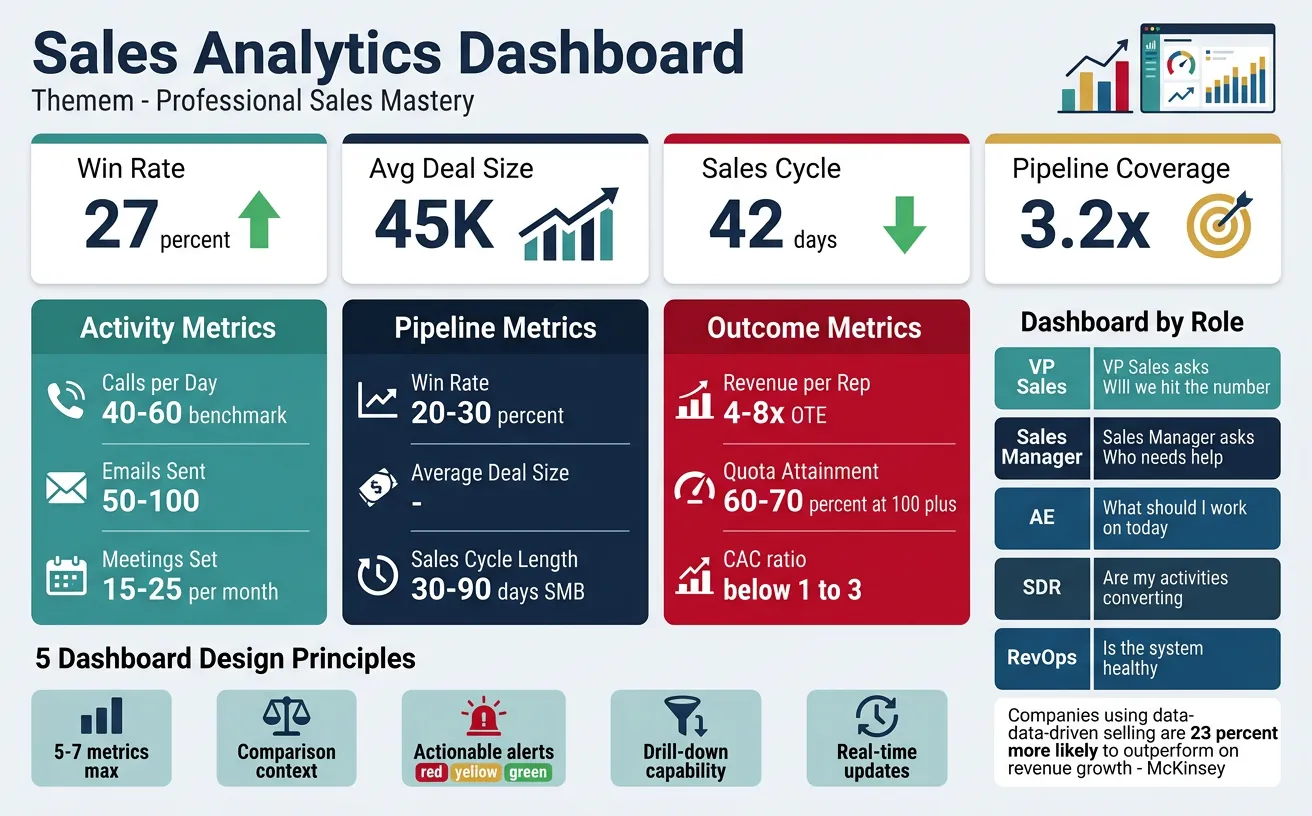 Sales analytics dashboard showing key metrics and data-driven decision framework