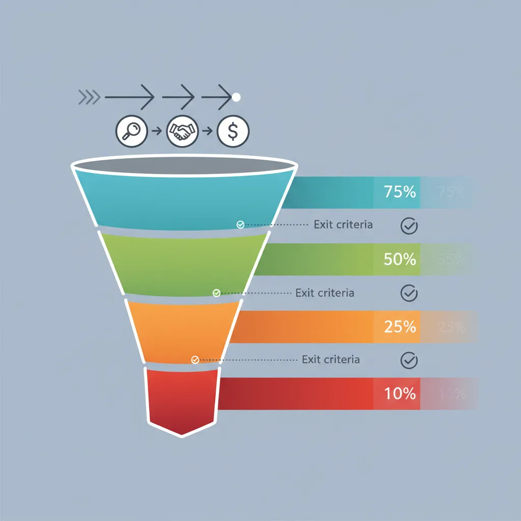 Sales pipeline funnel showing stages from lead to closed-won with probability percentages