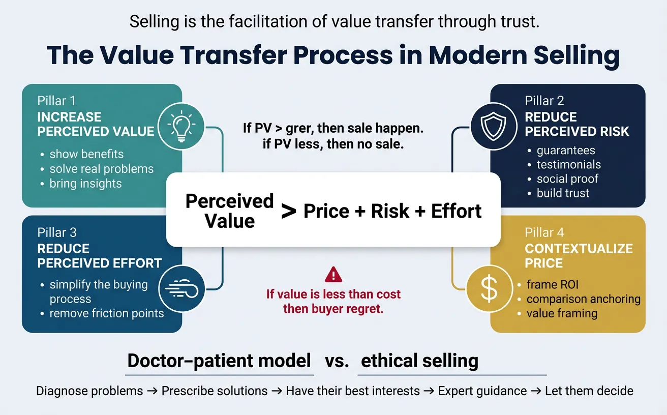 Diagram showing the value transfer process in modern selling