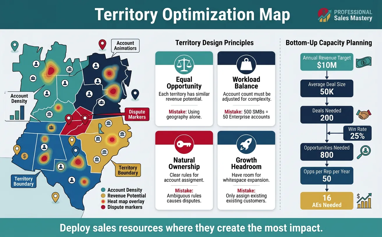 Territory optimization map showing resource deployment and capacity planning
