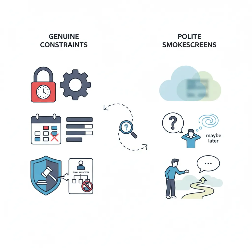 Timing and authority objection decoder showing real constraints versus smokescreen patterns